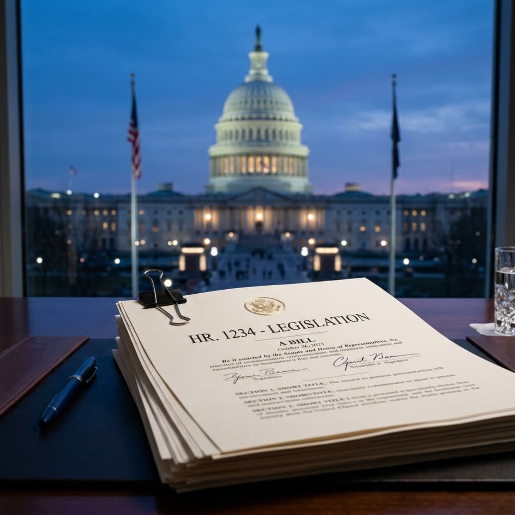 US Capitol building with legislation documents