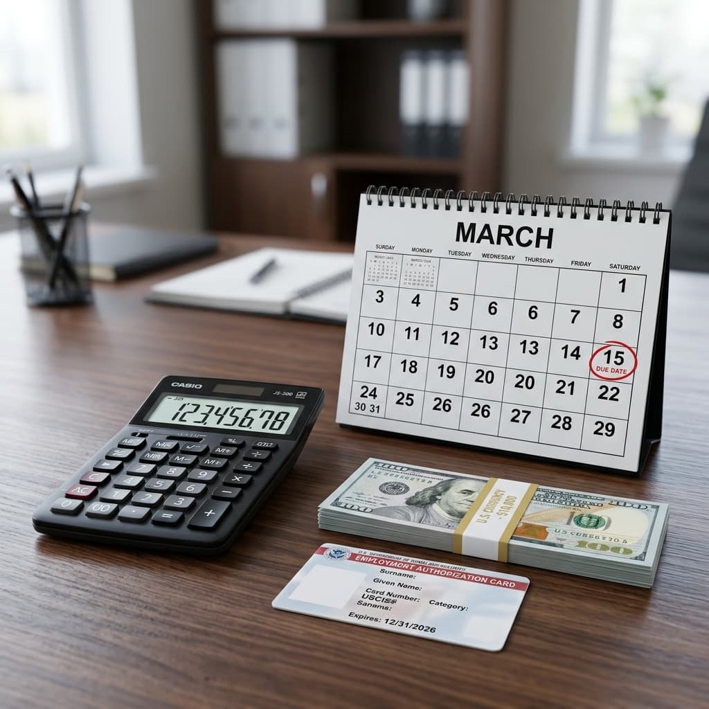 Calculator and EAD card on a desk
