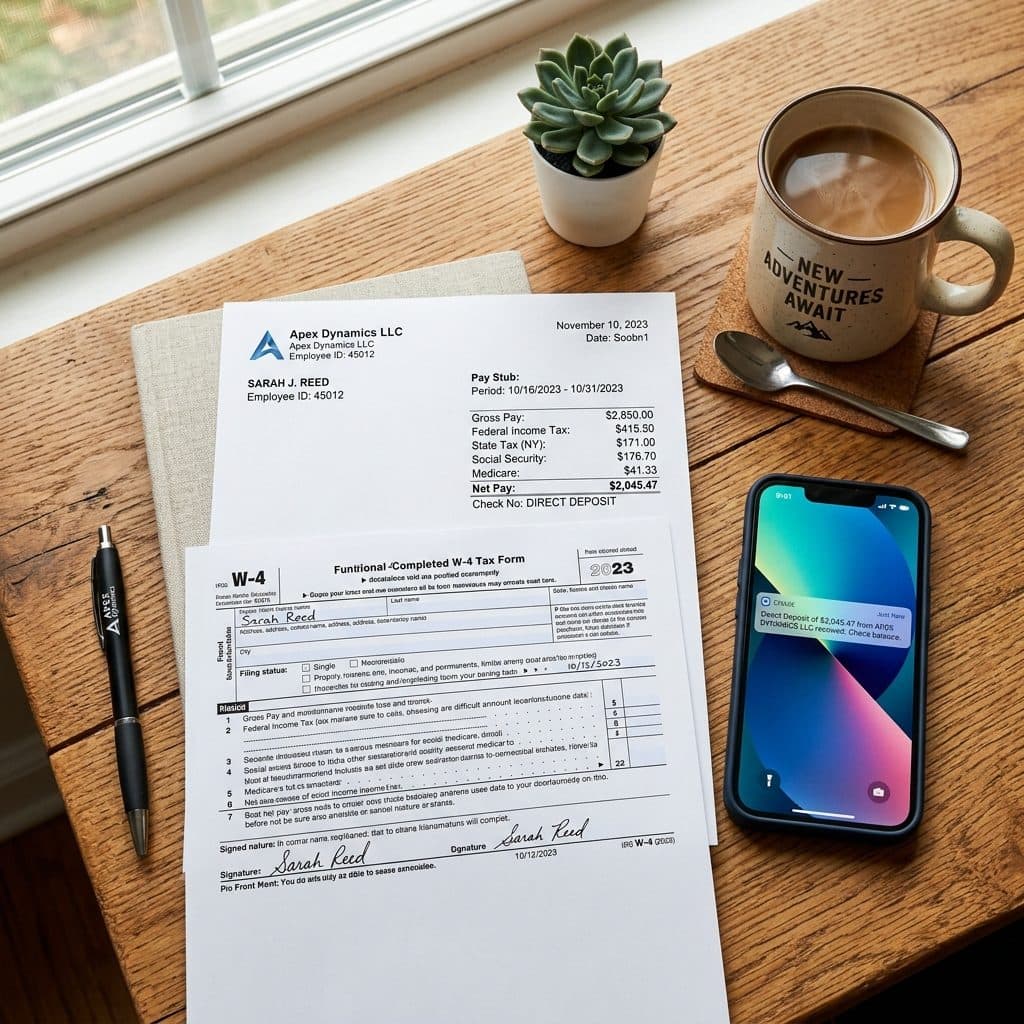 A desk with an offer letter, a smartphone calculator, and financial documents