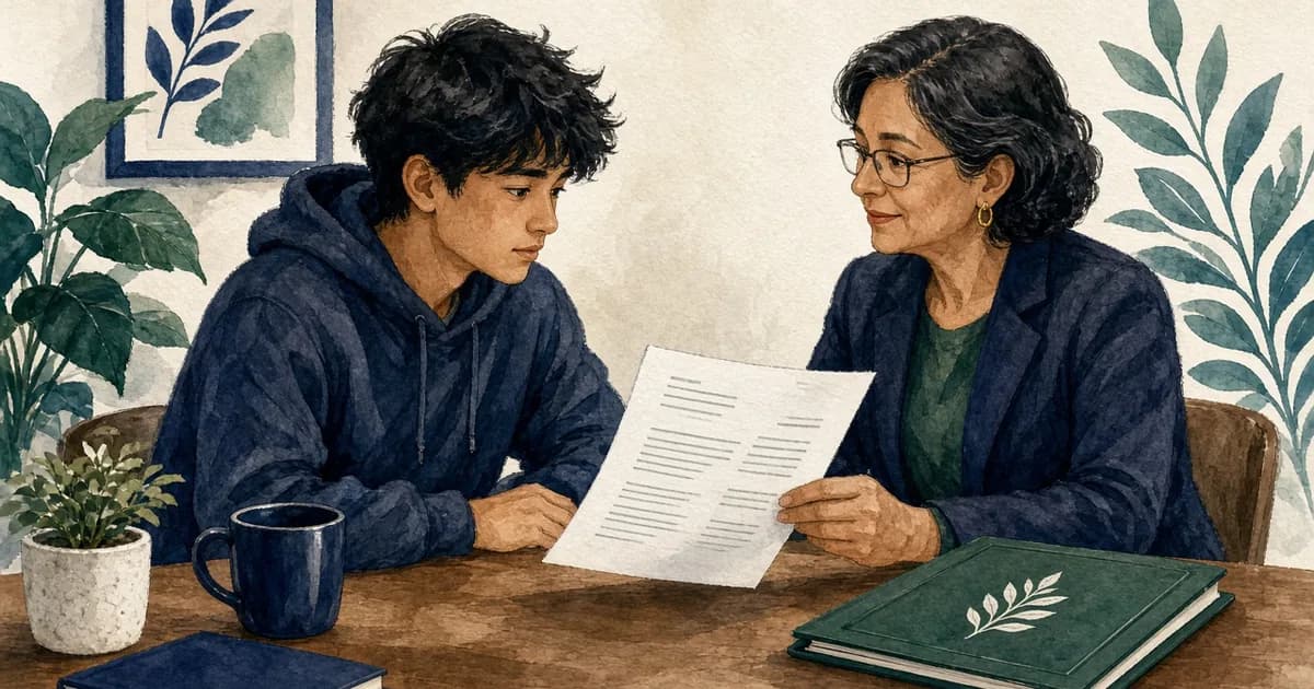 Fictional international student and advisor reviewing a reduced course load authorization form