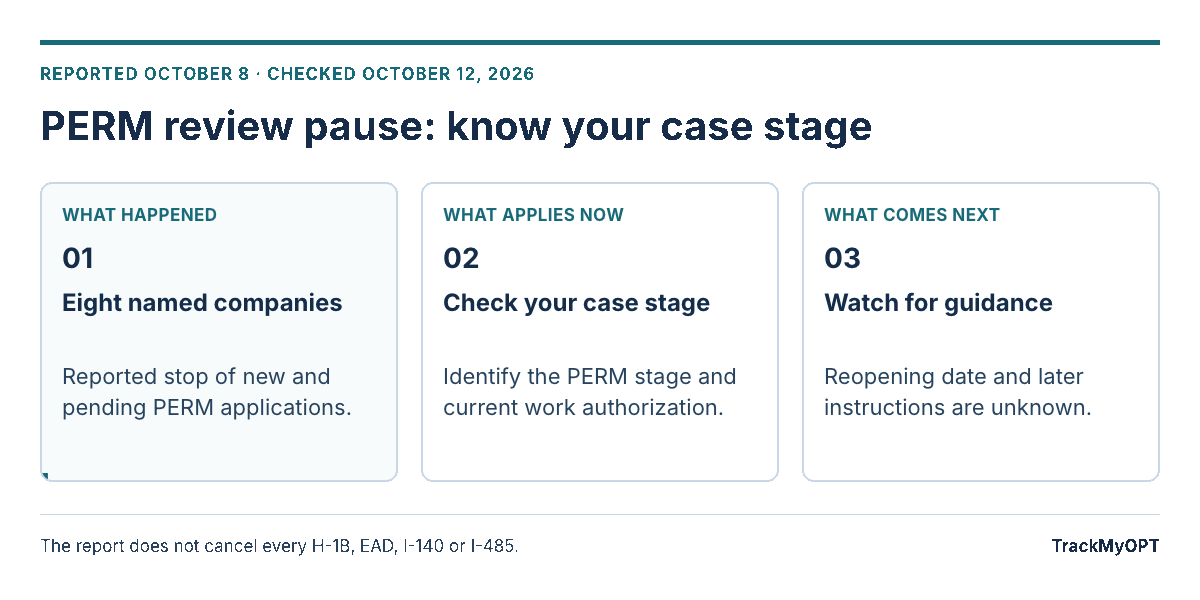PERM announcement → identify the case stage → obtain specific guidance.